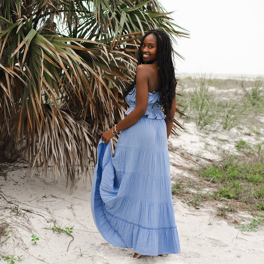 Denim Blue Coastal Tube Top & Shipwrecked Maxi Skirt Set