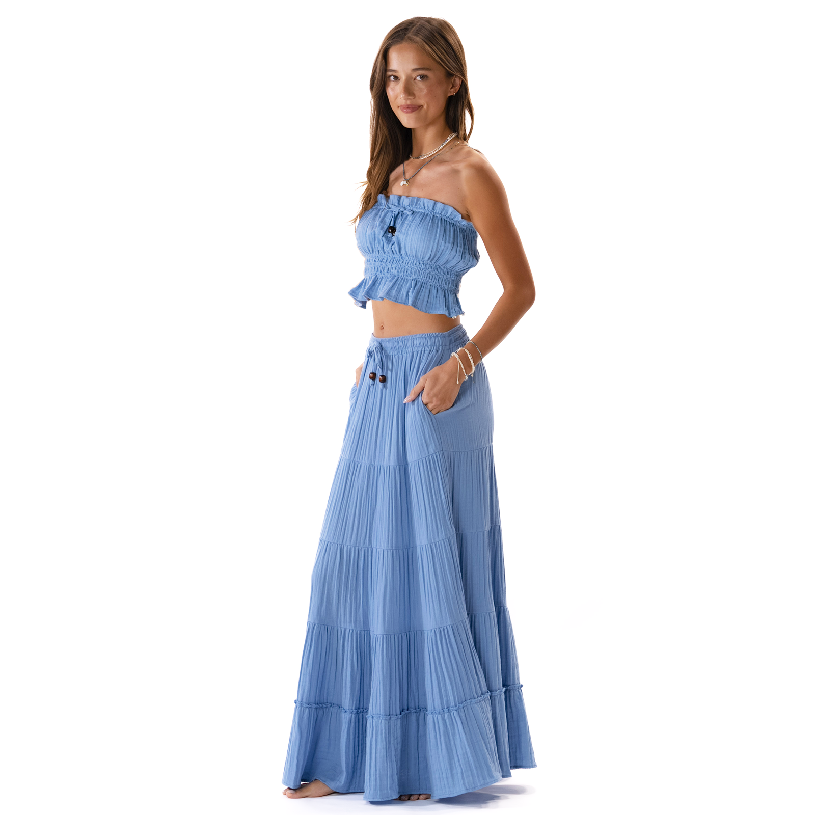 Denim Blue Coastal Tube Top & Shipwrecked Maxi Skirt Set