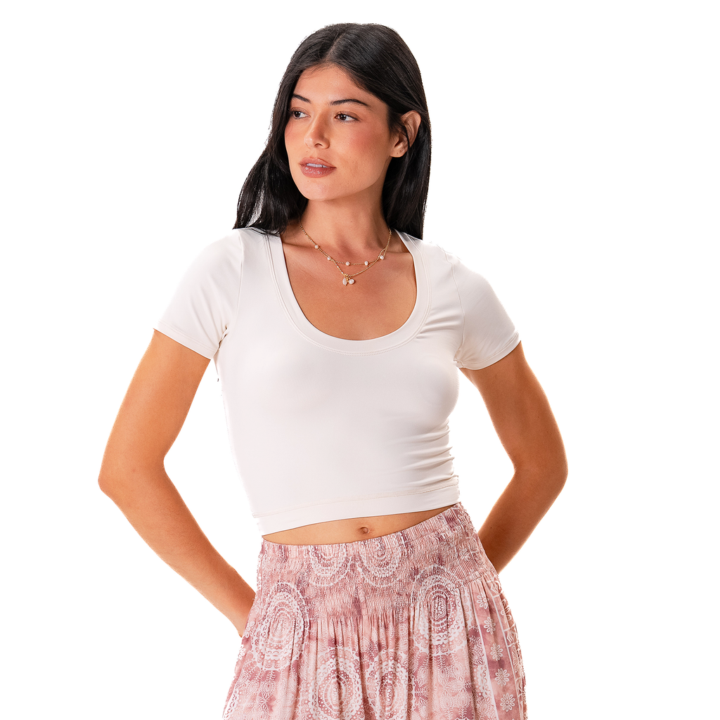 Cream Cropped Yin Scoop Neck Top