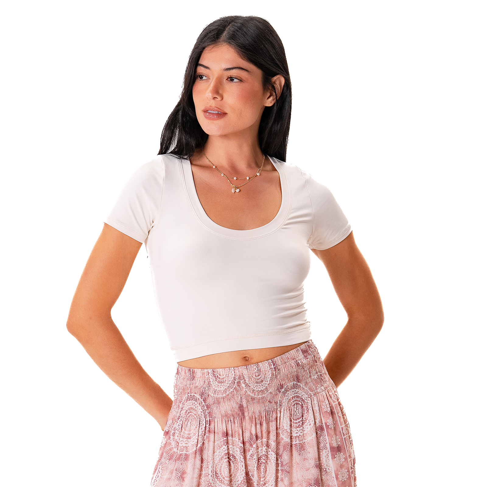 Cream Cropped Yin Scoop Neck Top