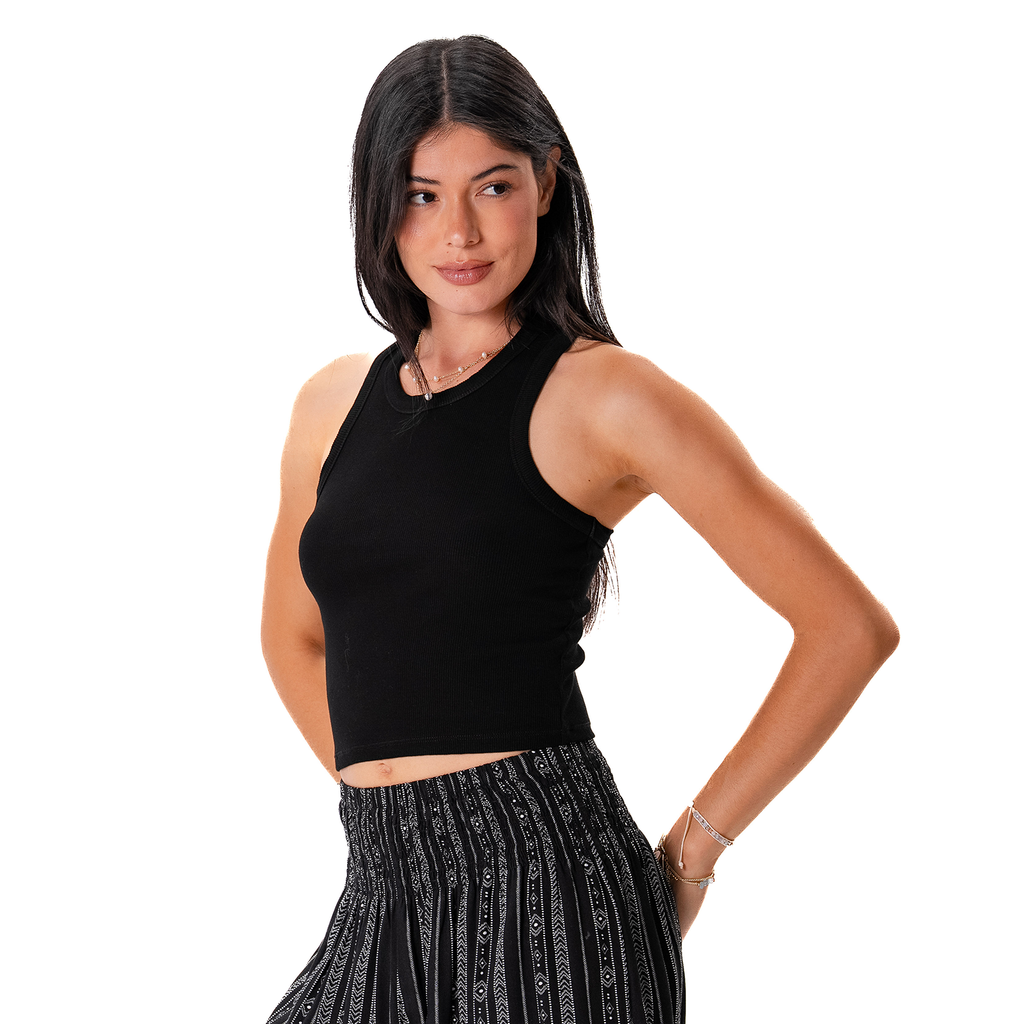 Black Cropped Rio Racerback Ribbed Tank