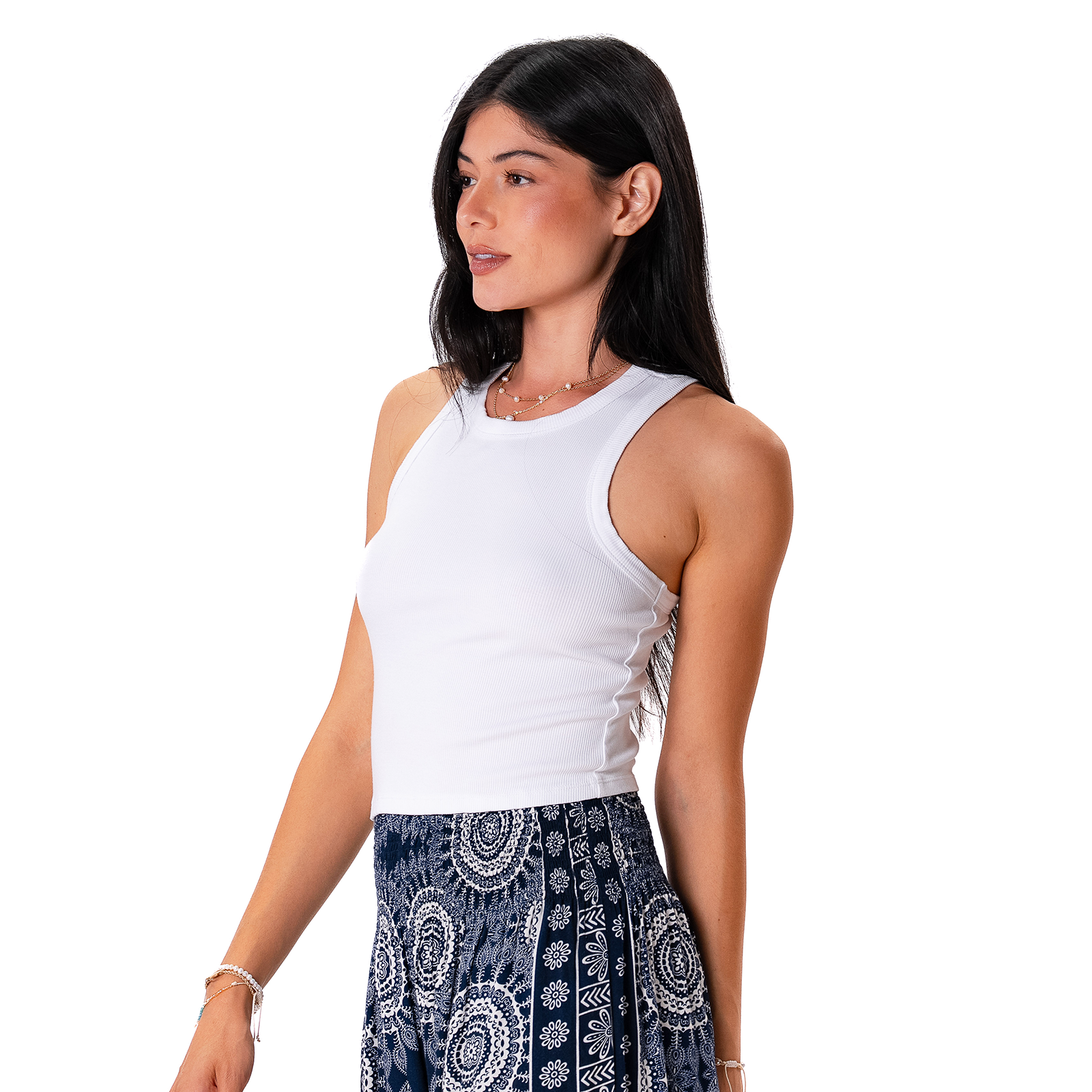 White Cropped Rio Racerback Ribbed Tank