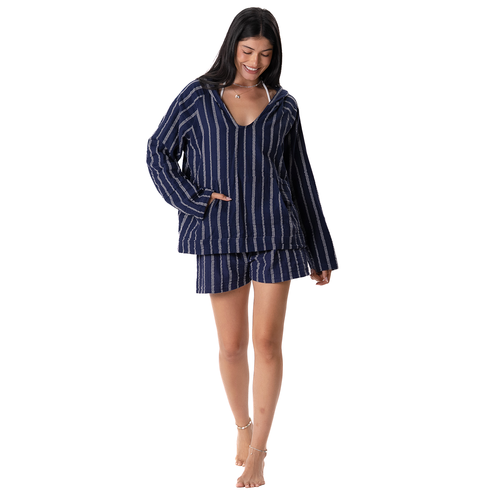 Navy Sailor Stripe Baja Pullover