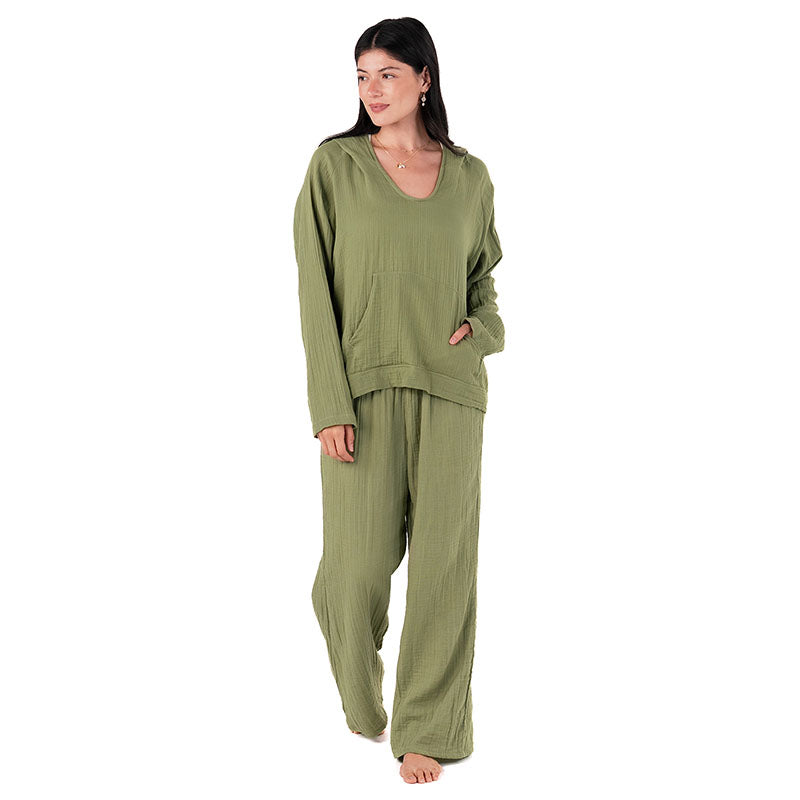 Seagrass Wide Leg Cotton Pants