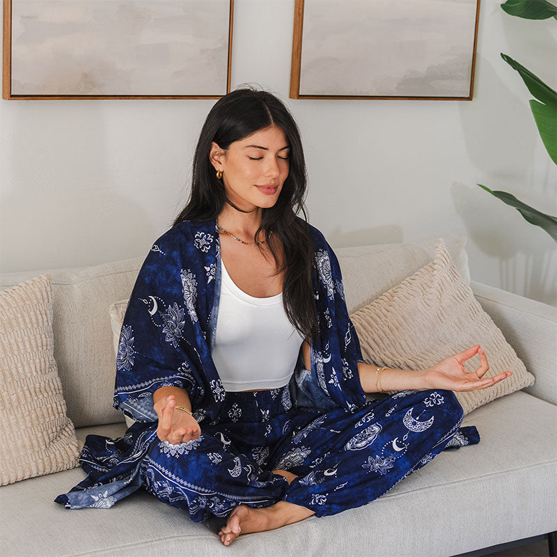 Nightfall Blue Lotus Moon Kimono