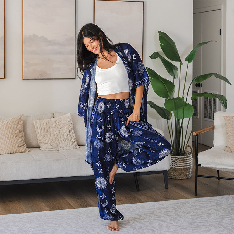 Nightfall Blue Lotus Moon Kimono