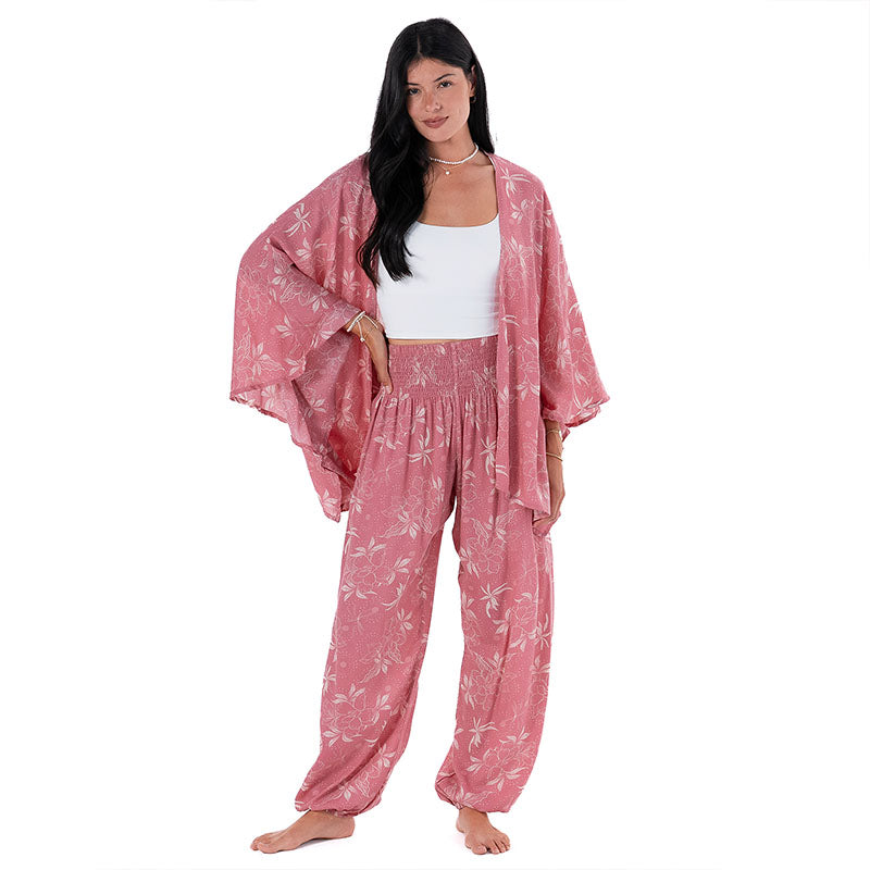 Coral Bloom Butterfly Kimono