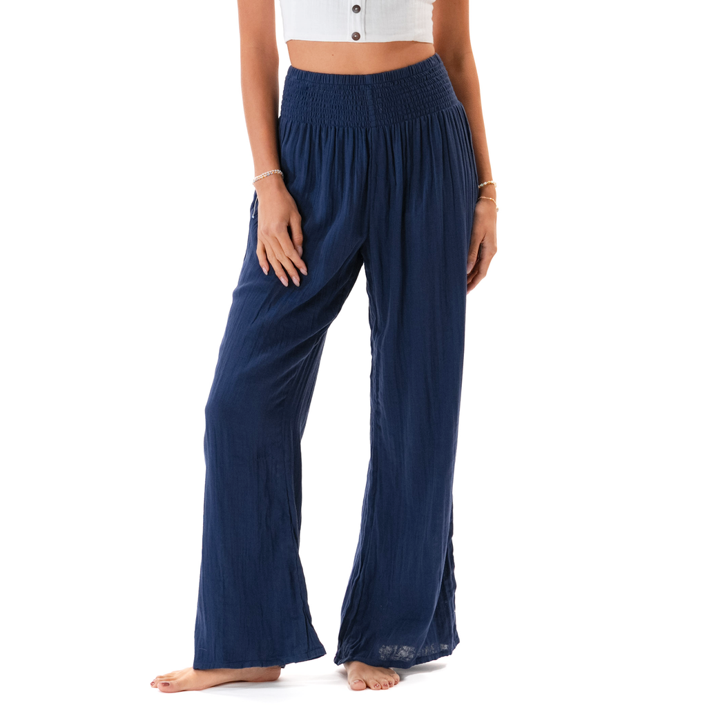 Oxford Wide Leg Cotton Pants
