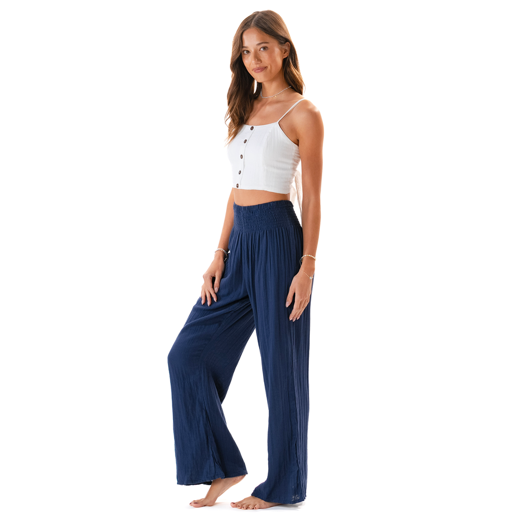 Oxford Wide Leg Cotton Pants