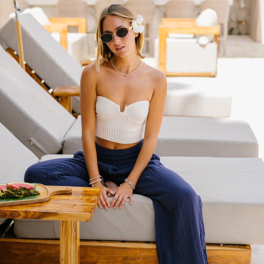 Oxford Wide Leg Cotton Pants