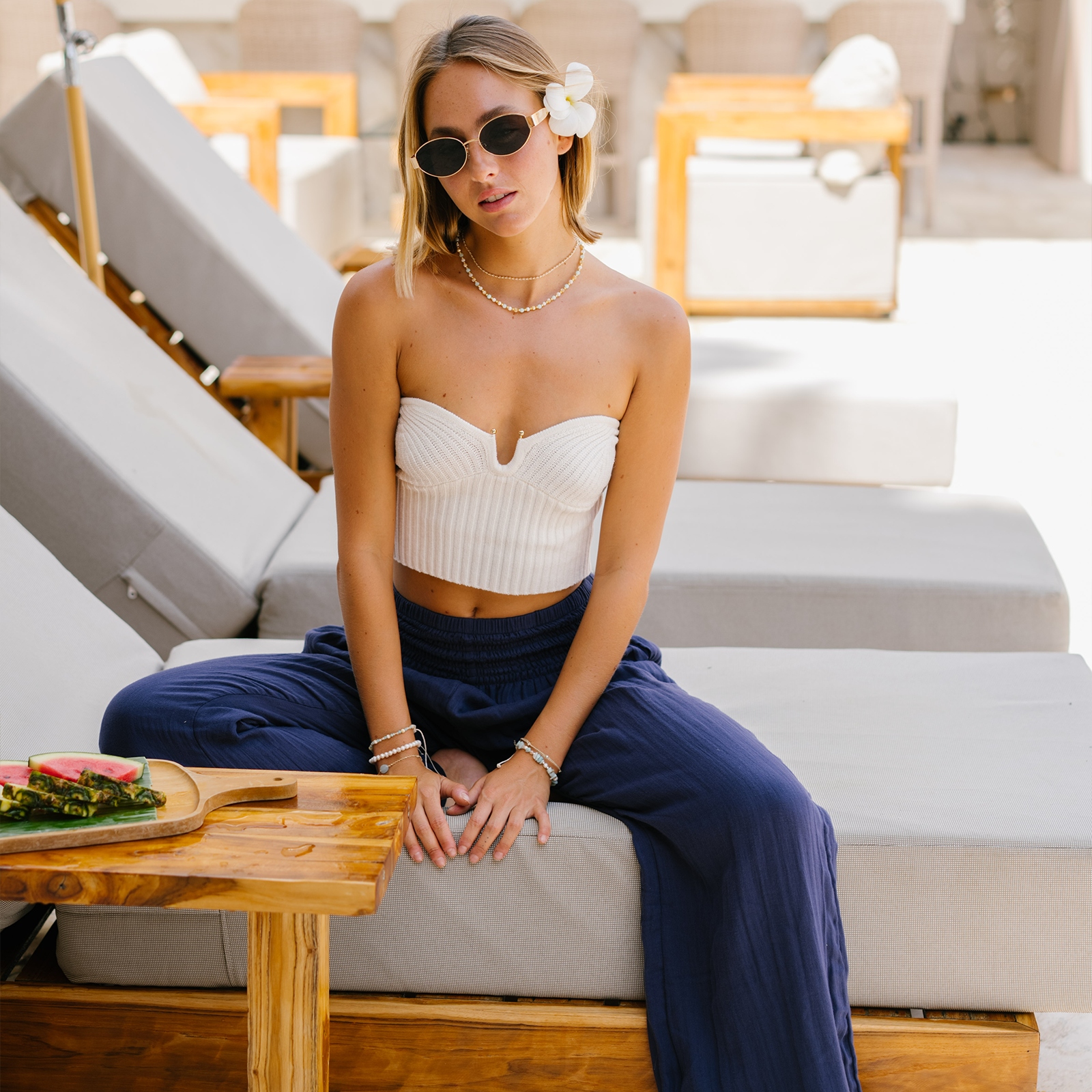 Oxford Wide Leg Cotton Pants
