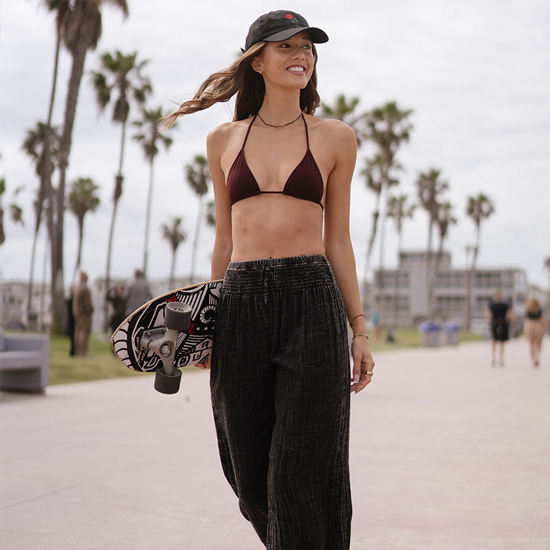 Vintage Black Wide Leg Cotton Pants