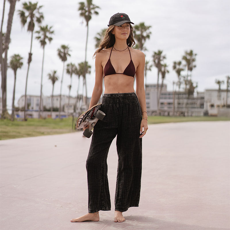 Vintage Black Wide Leg Cotton Pants