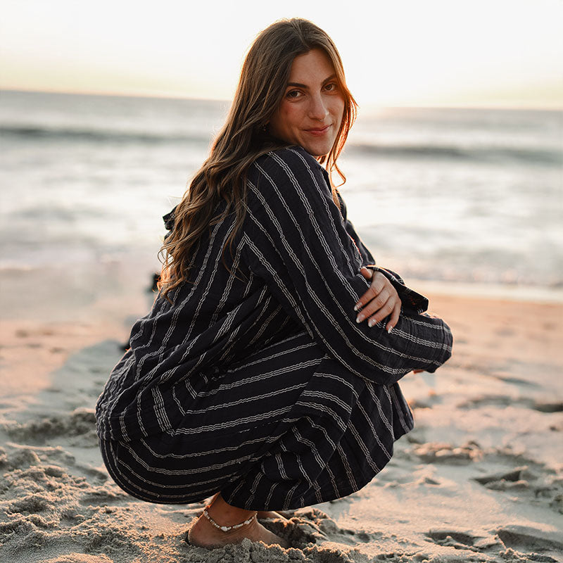 Navy Sailor Stripe Baja Pullover