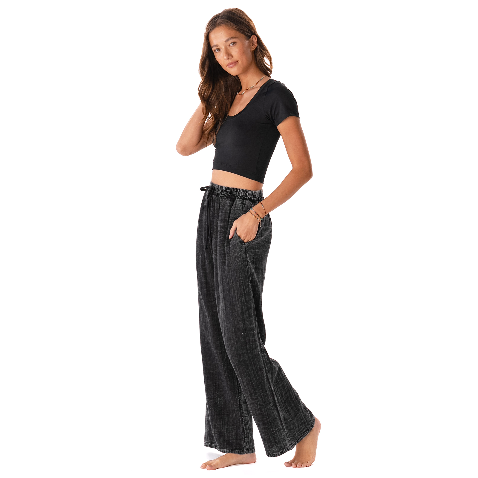 Vintage Black Cotton Cabana Pants