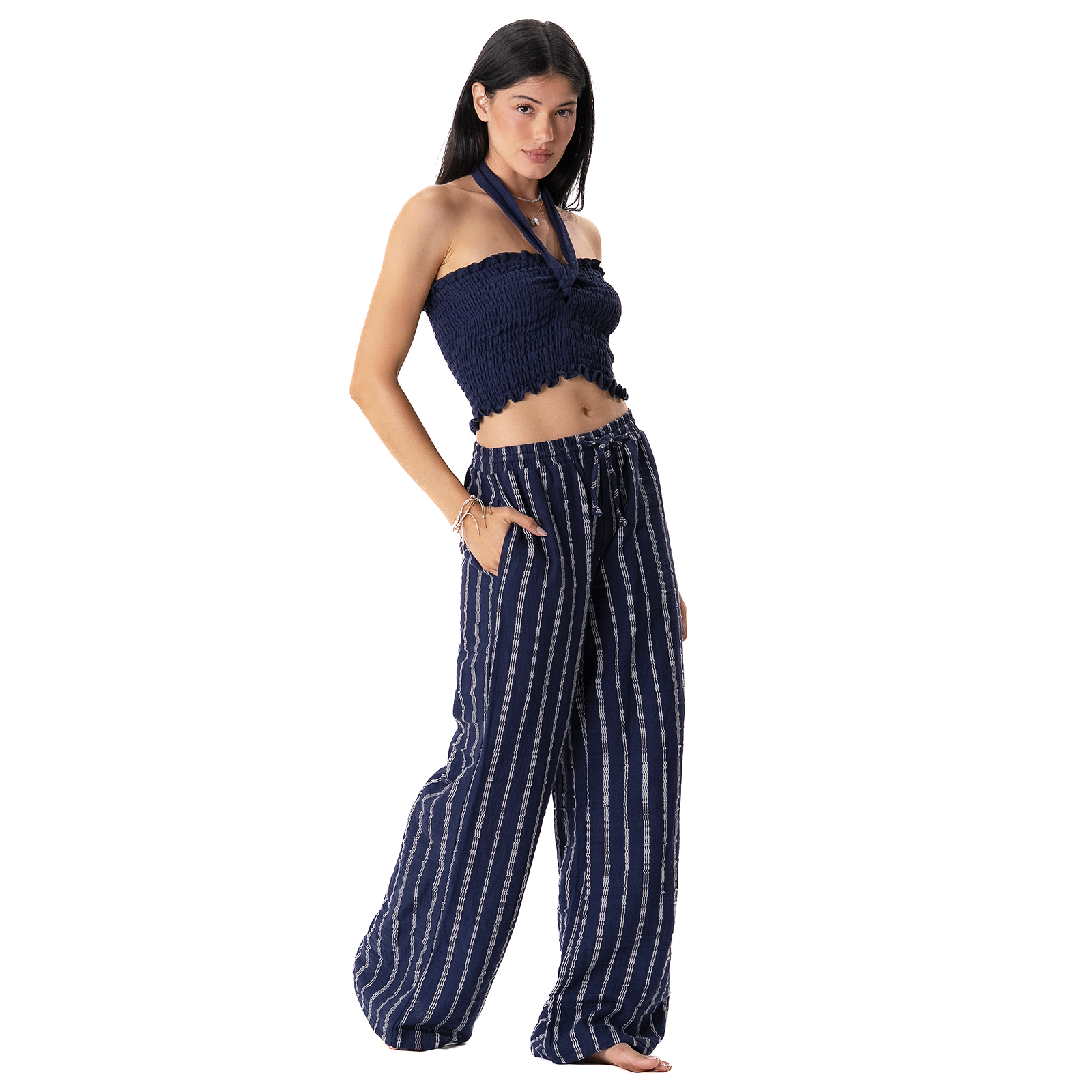 Navy Sailor Stripe Cotton Cabana Pants