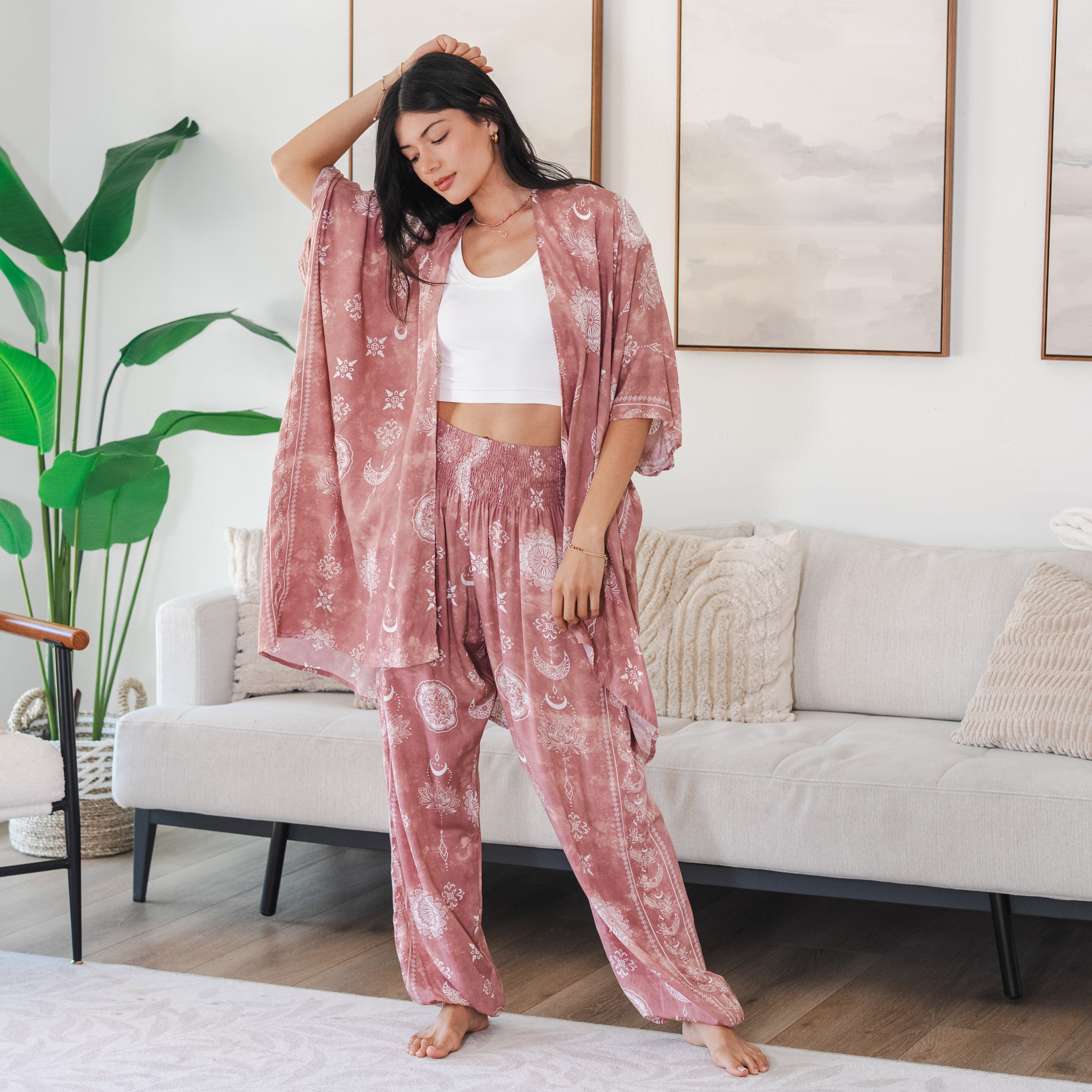 Dusty Rose Lotus Moon Kimono
