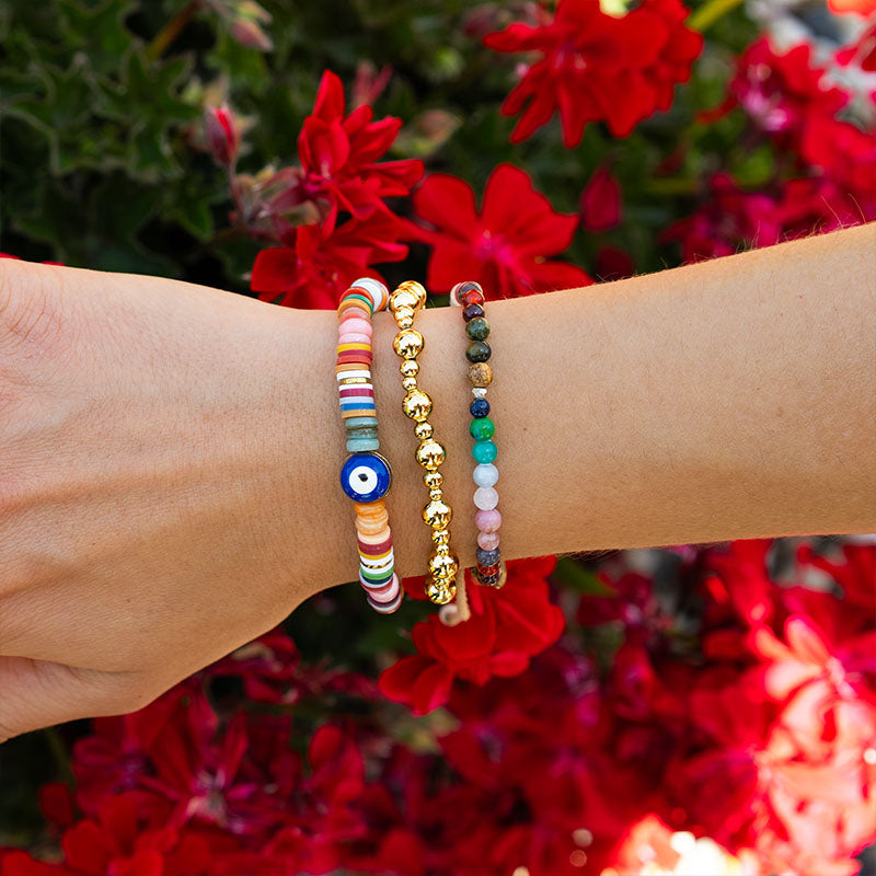 Gold Mixed Stretch Bead Bracelet
