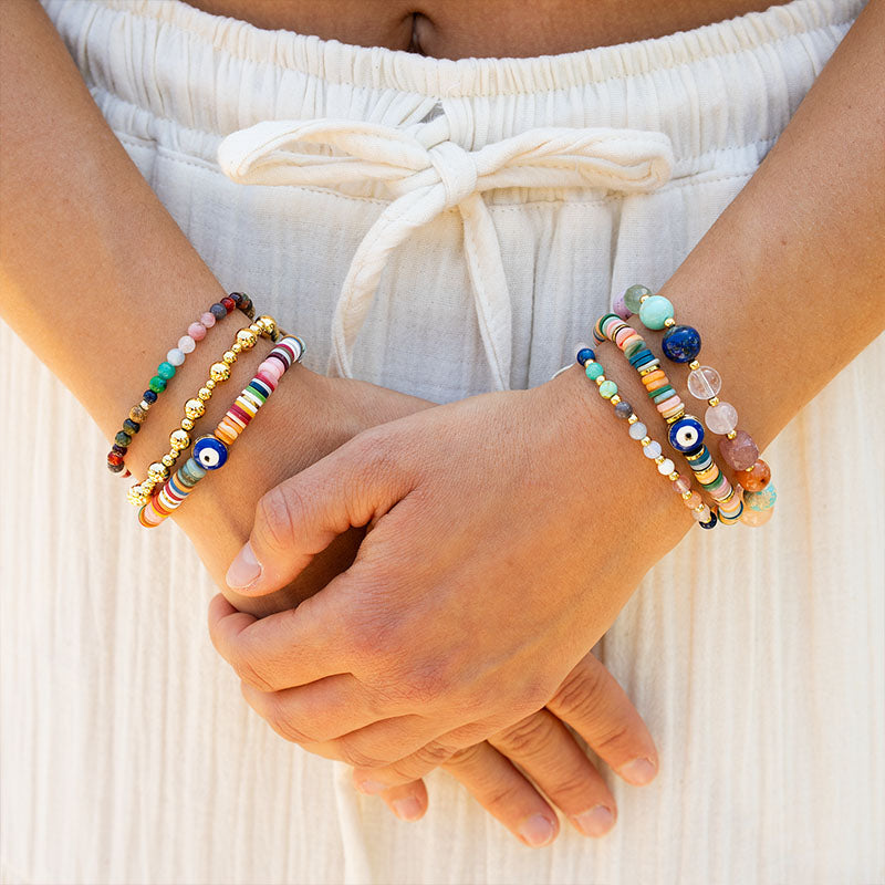 Gold Mixed Stretch Bead Bracelet
