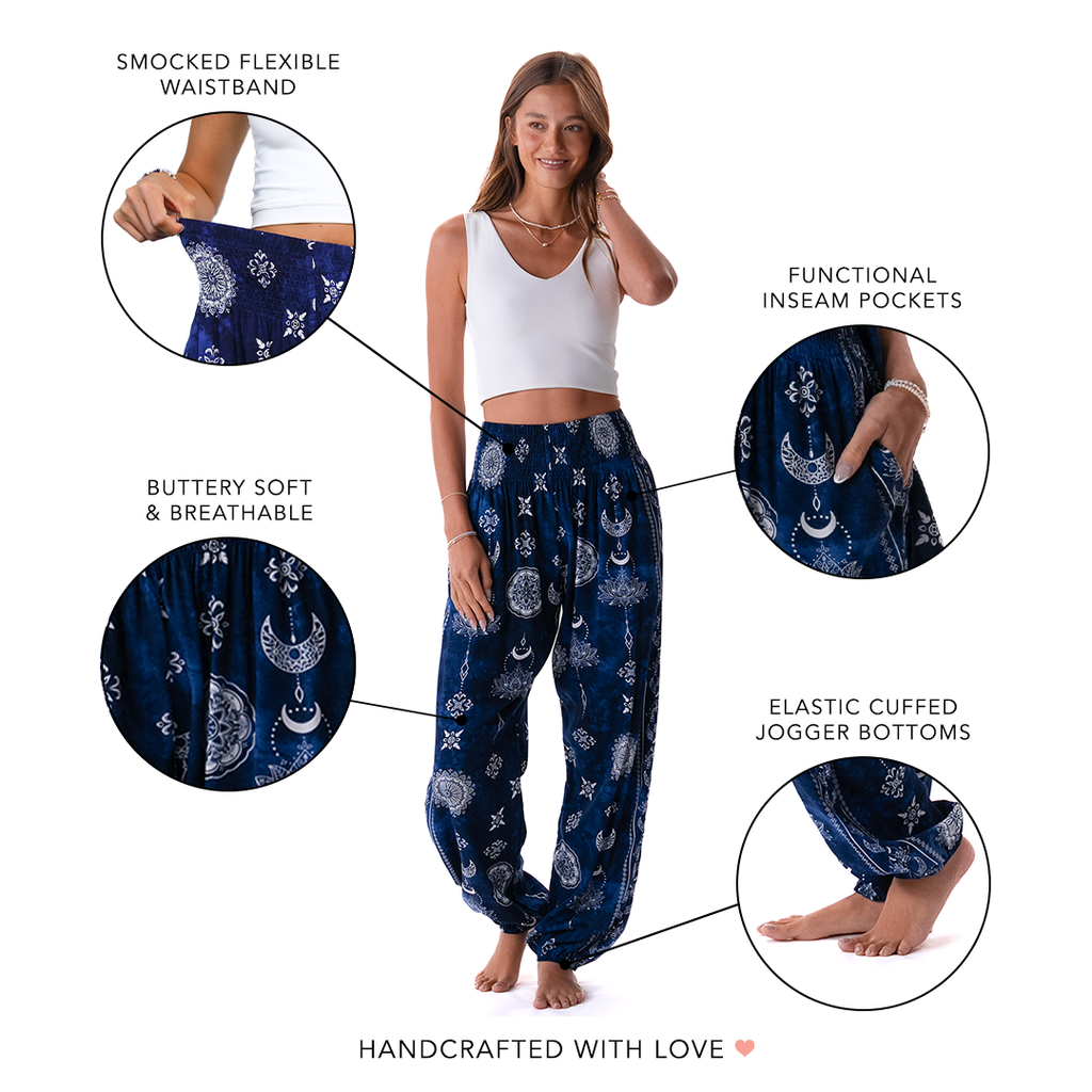 Nightfall Blue Lotus Moon Harem Pants
